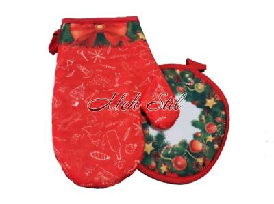 Спално бельо   Коледен текстил 2021 Комплект кухненски текстил ръкавица с ръкохватка - Коледен венец